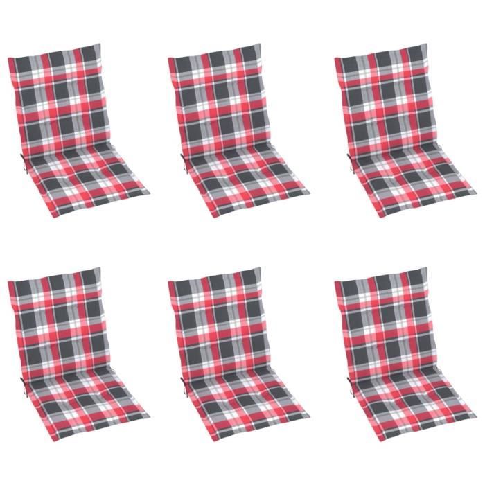 96638-Vintage Galette de chaise - Lot de 6 Coussins de chaise de jardin Luxueux - Coussin D'extérieur Carreaux rouges 100x50x4 cm