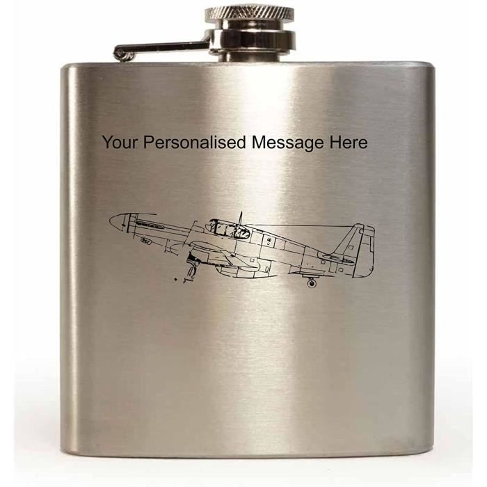 Céramique Gravé 170ml Flasque en Acier Inoxydable Avec MUSTANG Fighter Design Et Votre Personnalisé Message
