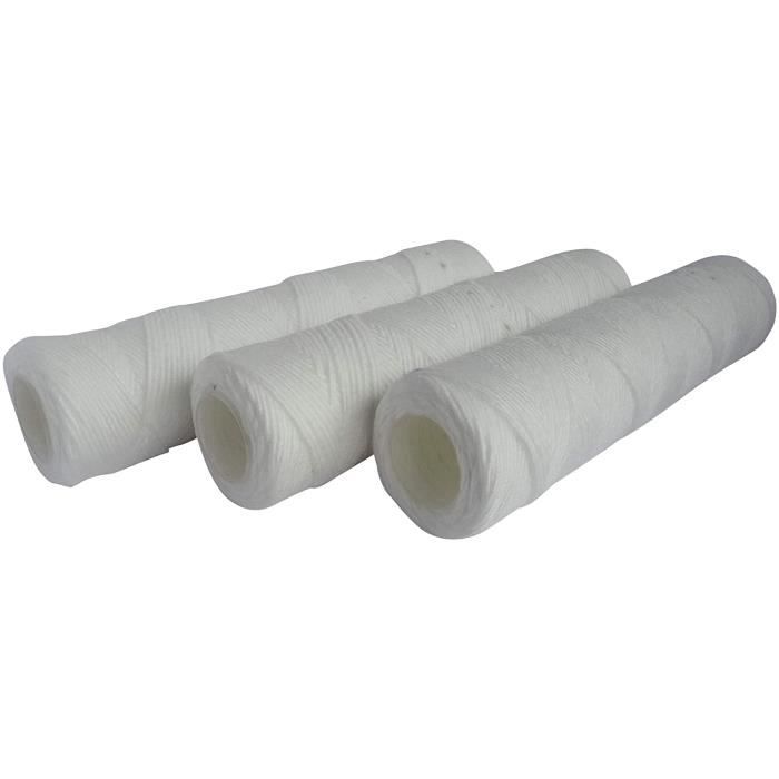 AQUAWATER - 105004 - Lot de 3 cartouches filtrante anti-sédiments bobinée 20 microns - Taille standard 10-, pour filtrer les impuret
