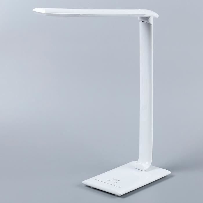 Lampe de bureau LED 7W 5 modes de couleur & 7 niveaux de luminosité ajustable tactile, avec 1 Port Chargeur USB – Blanc XC756