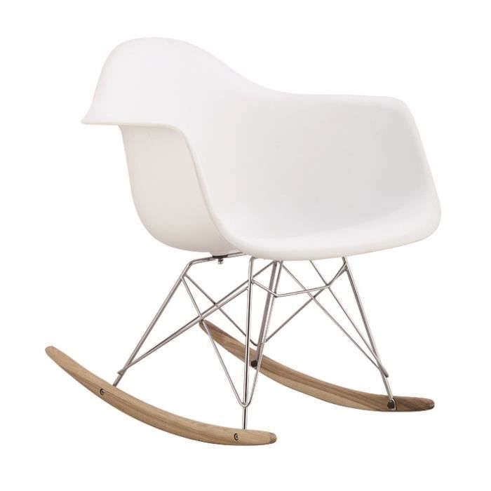 1 x Fauteuil à Bascule Rocking Chair Design Inspiration Eiffel Eames RAR Pieds Bois Clair Assise Blanc Mobistyl®