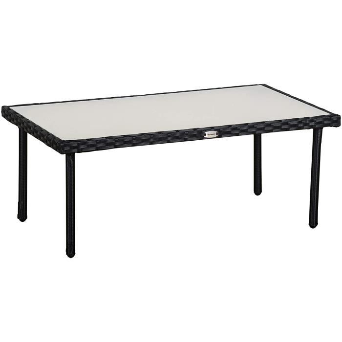 Table basse de jardin Outsunny Table Basse de Jardin Plateau Verre trempé 5 mm résine tressée Imitation roti3