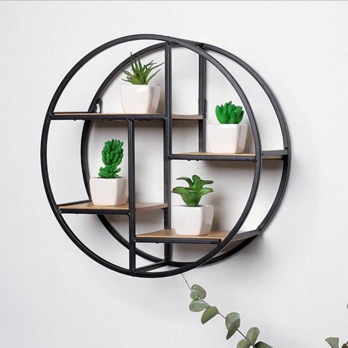 Etagere murale Rainnao Eacutetagegravere Murale Ronde avec 4 Eacutetagegraveres en Bois Etagere Murale Ronde Industrielle Vintag499