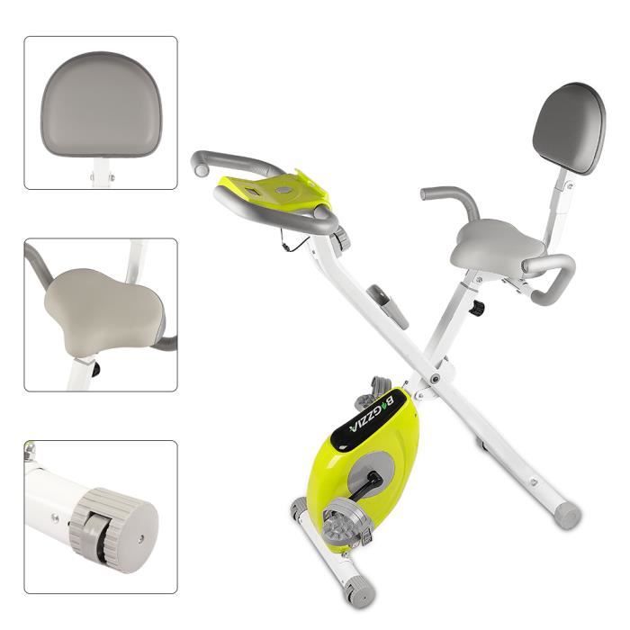 YEEZEE Vélo d'Appartement Pliable,écran LCD suspensions support tablette,avec 8 niveaux de résistance,Blanc et vert