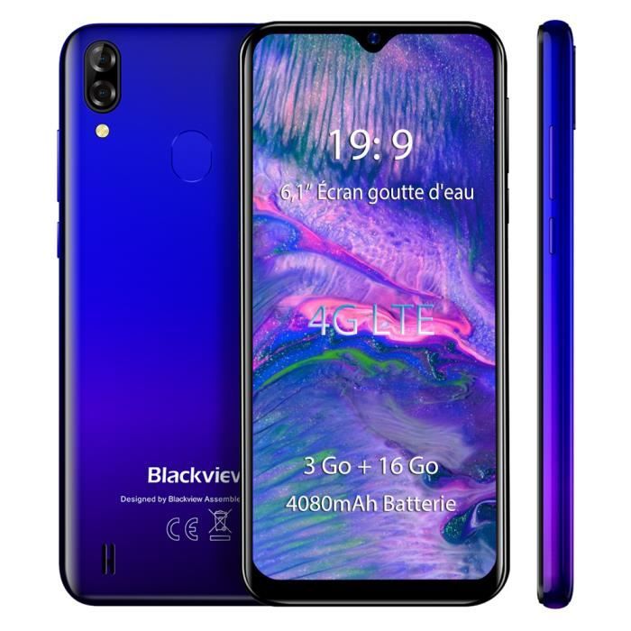 Smartphone 4G Pas cher Blackview A60 3Go + 16Go 6.1- Écran - Bleu