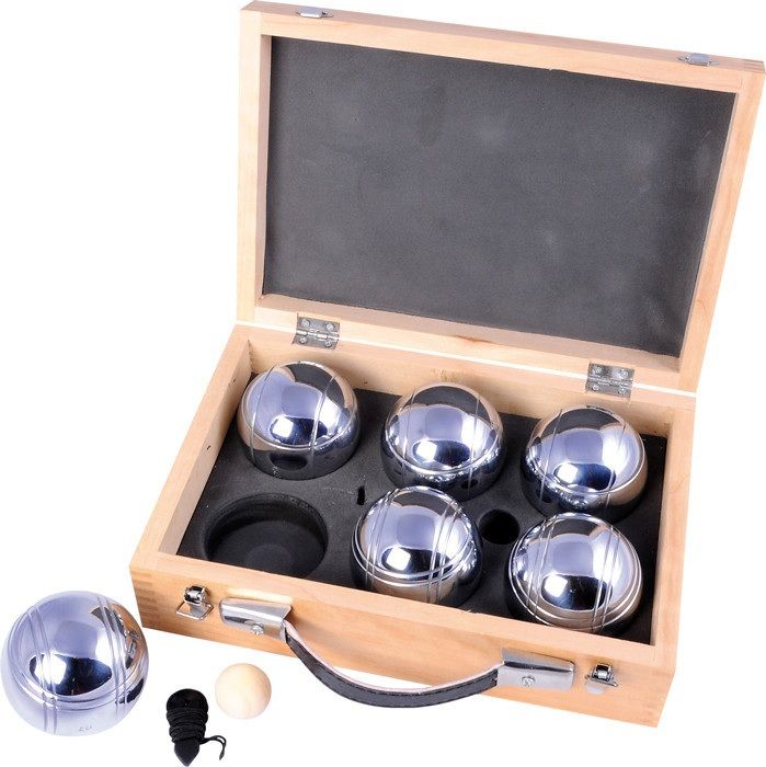 Jeu de Pétanque 6 boules métal boîte en bois