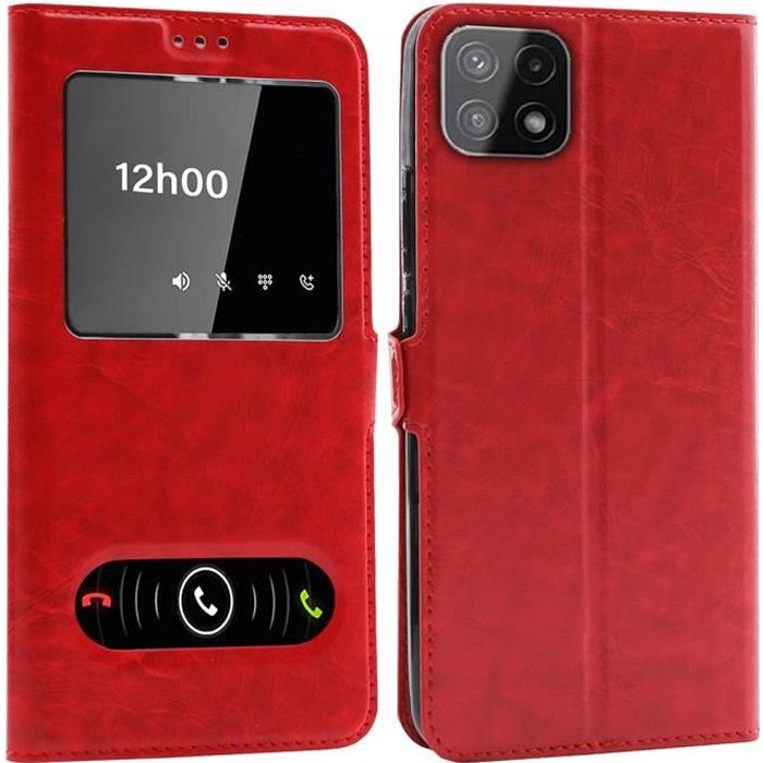Coque Samsung Galaxy A22 5G (PAS pour 4G), Double Fenêtre - Rouge