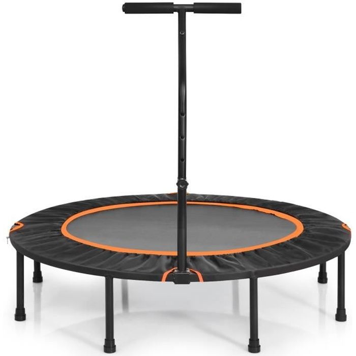 COSTWAY Trampoline de Fitness Pliable Φ120CM avec Poignée Forme T Hauteur Ajustable Patins Antidérapants Limite 65 KG pour Enfants