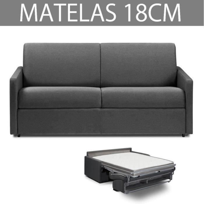 Canapé convertible EXPRESS 3 places en tissu tweed gris graphite - Couchage 140cm - Epaisseur matelas 18cm - ECLIPSE