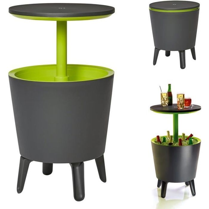Table de jardin -Cool Bar- 30L bac glaçons boissons fraîches table cocktail d'appoint réglable en hauteur table bar glacière fêtes