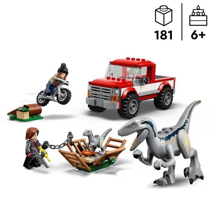 SHOT CASE - LEGO 76946 Jurassic World La Capture des Vélociraptors Beta et Blue, Véhicules a Construire et Minifigurines de Gardie