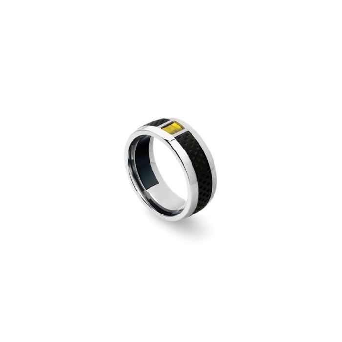 Bijou : Bague design pour homme Tonino Lamborghini en acier, carbone et émail jaune, 05344