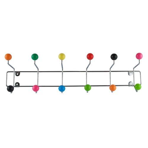 pt, PT1203 Porte-manteaux mural Saturnus XL Métal gris chrome Boules plastique multicolore H15 x 53,5 x 10 cm