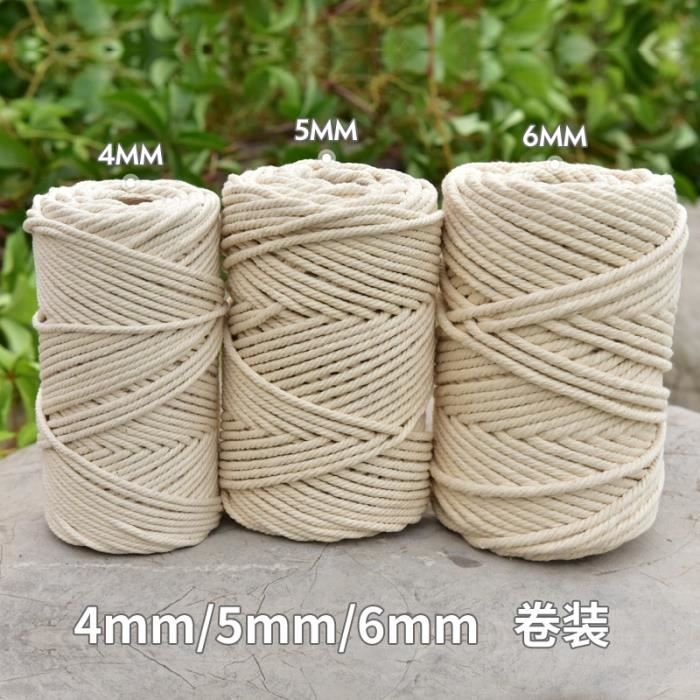 3mm 100M -Corde de coton beige torsadée pour créations en macramé de 3,4,5,6 mm,pour créer à la main des accessoires fait maison
