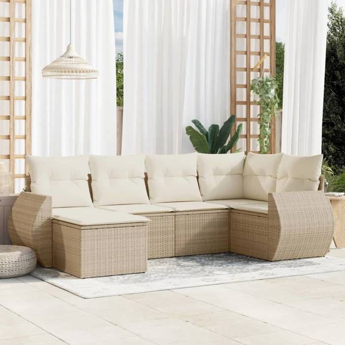 vidaXL Salon de jardin 6 pcs résine tressée Coussins