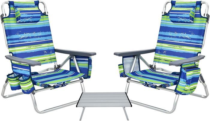 GIANTEX 2 Fauteuils de Jardin/Plage Pliante avec Table+ Oreiller- Chaise Dossier Réglable à 5 Niveaux- Transat Bain de Soleil- Vert GIANTEX 2 Fauteuils de Jardin/Plage Pliante avec Table+ Oreiller- Chaise Dossier Réglable à 5 Niveaux- Transat Bain de Soleil- Vert