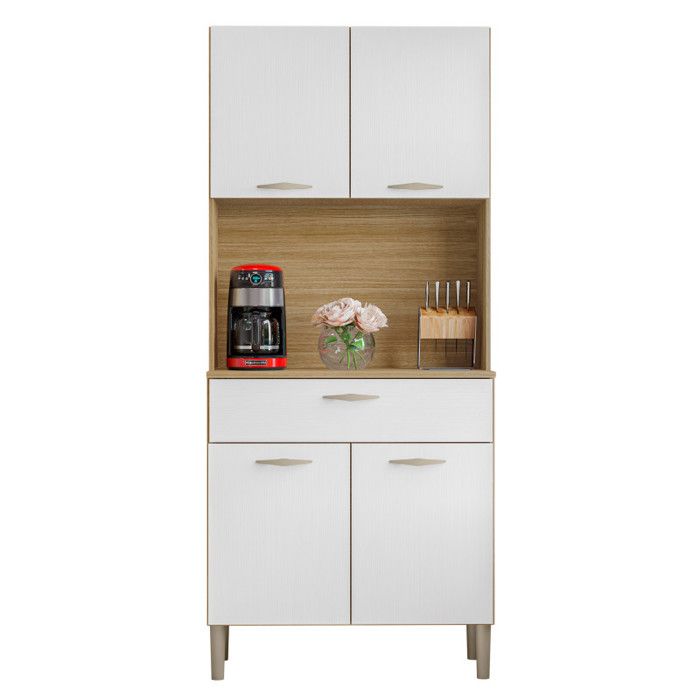 Buffet de Cuisine 4 Portes 1 Tiroir Chêne et Blanc L 74.5 H 170.5 P 36.3 cm - L 74.5 x l 36.3 x H 170.5 cm Buffet de Cuisine 4 Portes 1 Tiroir Chêne et Blanc L 74.5 H 170.5 P 36.3 cm - L 74.5 x l 36.3 x H 170.5 cm