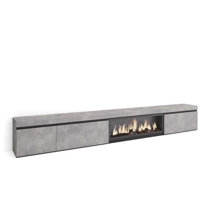 Meuble TV Banc Télé 317x35x45 cm feu électrique XXL Ciment RF3668 Meuble TV Banc Télé 317x35x45 cm feu électrique XXL Ciment RF3668