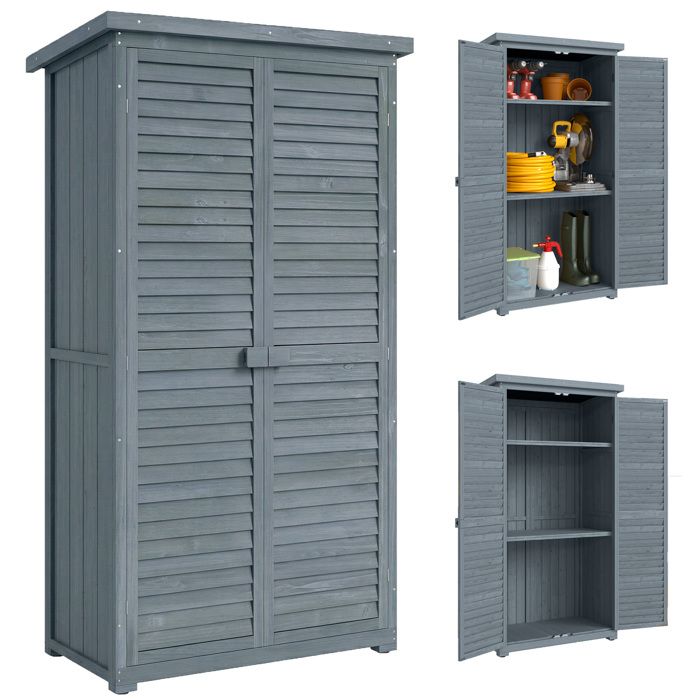 Armoire de jardin - Outsunny - 2 étagères - toit bitumé incliné - portes persiennes - 87 x 47 x 160 cm - gris