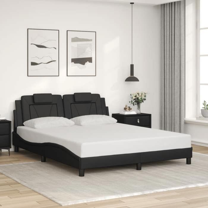 SALE 2025Structure/Cadre de lit - Lit 2 personnes - noir 160x200 cm similicuir 29.1 Kg 4916