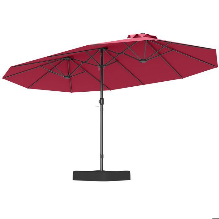 Parasol Double de Jardin 470x285cm Rectangulaire - COSTWAY - Base et 2 Sac à Sable (Sans Sable) - 12 Baleines Robustes - Rouge