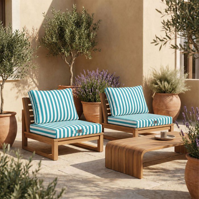 Coussins pour salon de jardin déhoussable 50x50cm Rayure turquoise