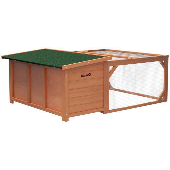 Meilleurs prix pour Pawhut écurie pour petits animaux écurie pour lapins nains 1255x100x49cm avec toit en asphalte ouvert en sapin orange et vert rési