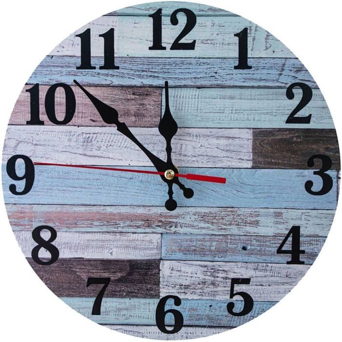 Horloge Murale vintage Silencieuse en Bois 12 Pouces 30cm Sans Bruit de Tic- Tac