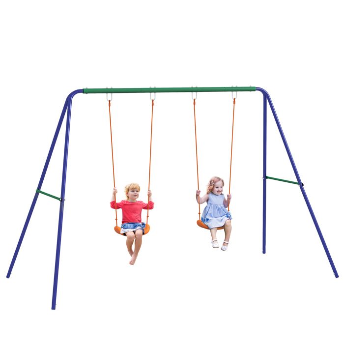 Balançoire portique - Outsunny - avec 2 siège - balançoire pour enfants - structure en métal - charge max. 90 kg - multicolore