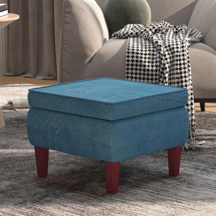 SOLDES dAutomneTabouret - Petit Fauteuil Salon pour chambre - avec pieds en bois Bleu Velours - 52x52x42cm 758
