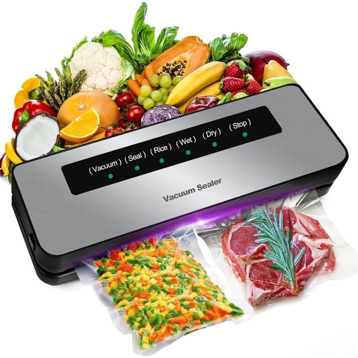 Huslog Machine Sous Vide Alimentaire 125W, 6,5 L/min, Soudeuse 30 cm pour Mode Sec & Humide, Idéale Cuisson Sous Vide, avec Rouleau 3 m x 28 cm, Tuyau et Adaptateurs, Blanc