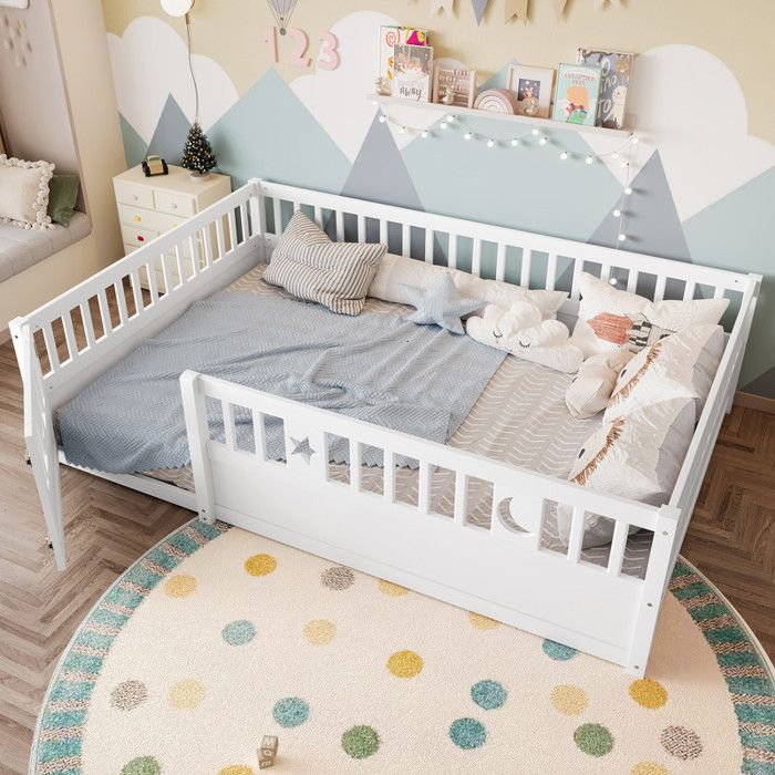 Lit enfant 140 x 190 cm - Avec barrières de sécurité - Avec sommier à lattes - Blanc (sans matelas) Lit enfant 140 x 190 cm - Avec barrières de sécurité - Avec sommier à lattes - Blanc (sans matelas)