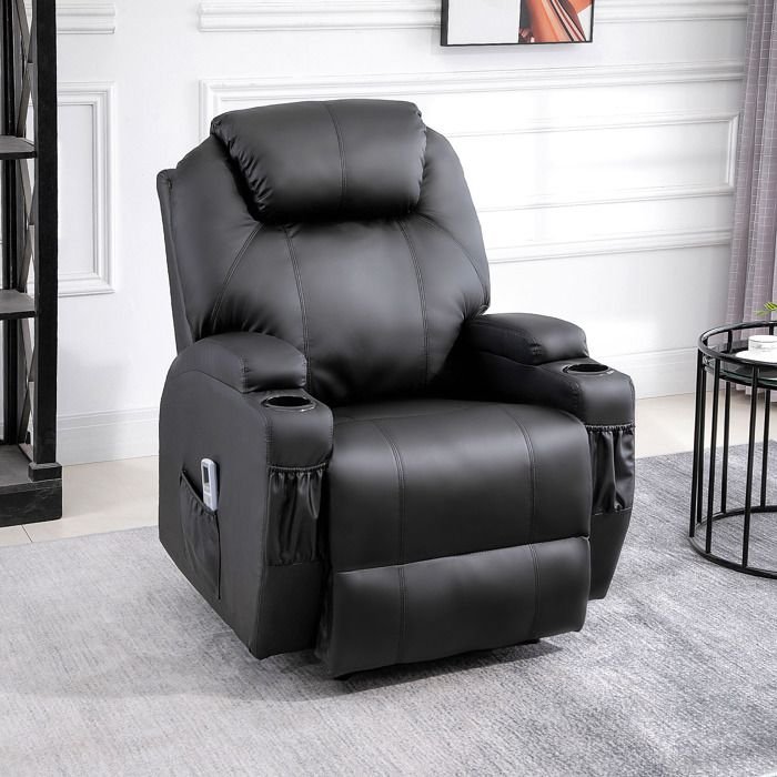Fauteuil Massant et Relaxant Électrique Dossier Inclinable Repose-Pied Revêtement Synthétique Idéal pour Salon Noir