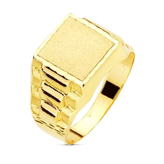 Chevalière en or 9 carats pour enfant tête carrée 9 mm creuse avec détails latéraux