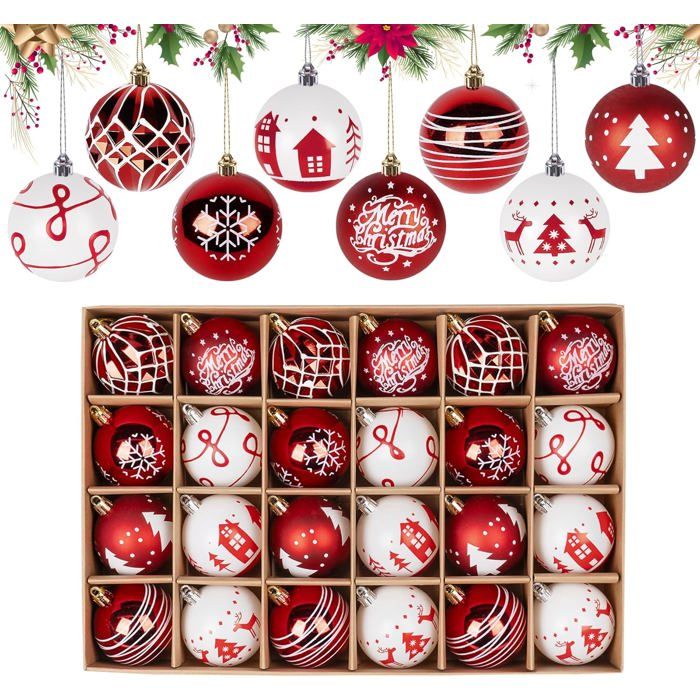 Lot de 24 boules de Noël – Décorations incassables pour sapin de Noël – Boule à suspendre – Bleu (6,3 cm x 24 pièces