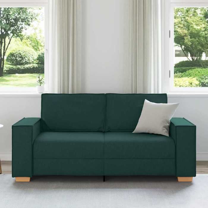 Canapé 2 places - MANGO - Vert foncé - 140 cm - Tissu polyester - 180x78x84 cm - Accoudoirs larges - Rembourrage mousse Canapé 2 places - MANGO - Vert foncé - 140 cm - Tissu polyester - 180x78x84 cm - Accoudoirs larges - Rembourrage mousse