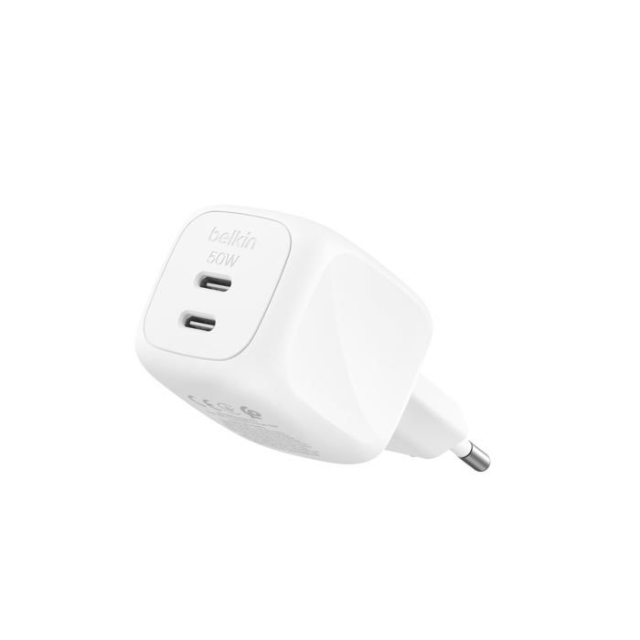 Belkin Chargeur USB C Multiple Chargeur Secteur GaN 2 Ports Recharge Rapide pour MacBook iPhone 17 iPad Pro Chromebook Galaxy S25 Ultra Pixel 10 etc. Accessoires de Voyage