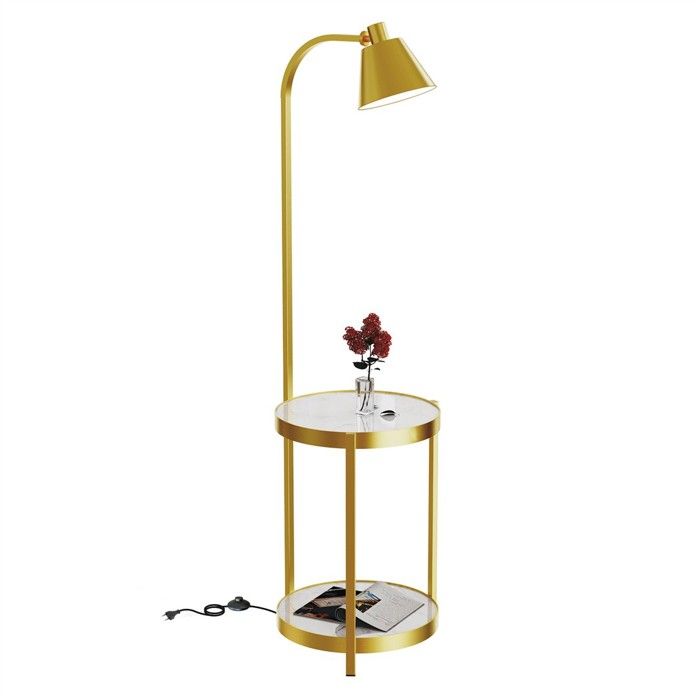 Lampadaire sur Pied - Lampe sur Pied Or avec Table dAppoint Moderne - 3 Températures de Couleur 90°Rotative Tête Lumineuse