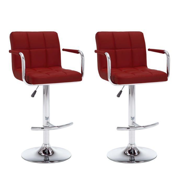 Tabourets de bar similicuir - Happiness - Lot de 2 - Rouge bordeaux - 46x49x(93-113) cm - Hauteur réglable - Accoudoir Tabourets de bar similicuir - Happiness - Lot de 2 - Rouge bordeaux - 46x49x(93-113) cm - Hauteur réglable - Accoudoir