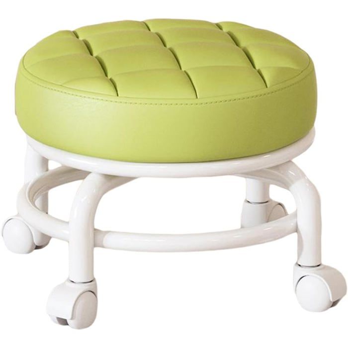 Tabouret à roulettes bas - DOK - Rotatif à 360° - Vert - Siège en cuir PU - Rembourré - Léger - Robuste