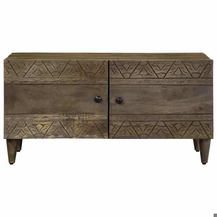 En solde Table à café élégante - UU - Table de Salon - gris clair 80x50x40 cm bois de manguier massif L8621