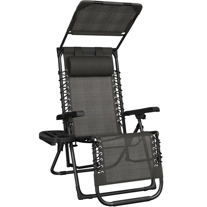 Yaheetech Fauteuil Zéro Gravité Extérieur avec Pare-soleil Oreiller Chaise Longue Pliable Inclinable 64 cm Large Gris Foncé
