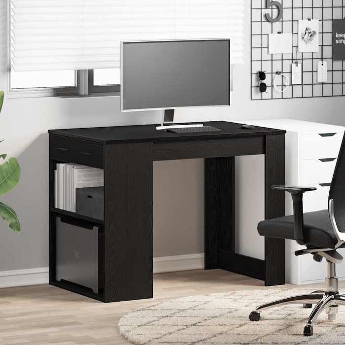 Sales Season Bureau 1 PC - SWEETY - Table de Repas - avec tiroir et étagère chêne noir - bois dingénierie - 2/4 personnes528067