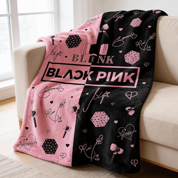 Blackpink Couverture en flanelle multi-usages super douce pour les loisirs les voyages lit canapé bureau-100*150cm