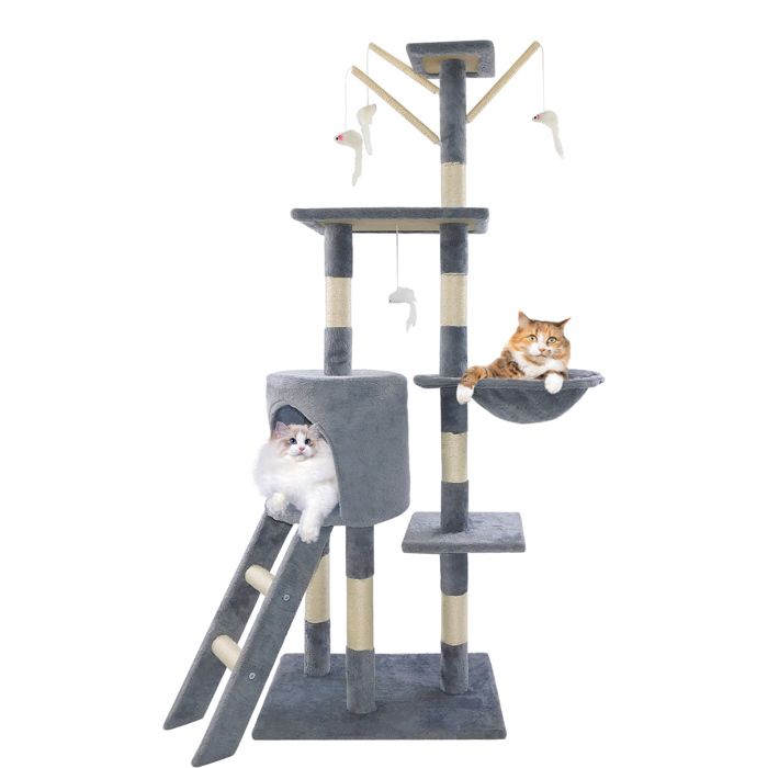 Portique descalade pour chat de 139 cm de haut-maison descalade multicouche avec planche dappui et échelle-base de 50 x 35 cm