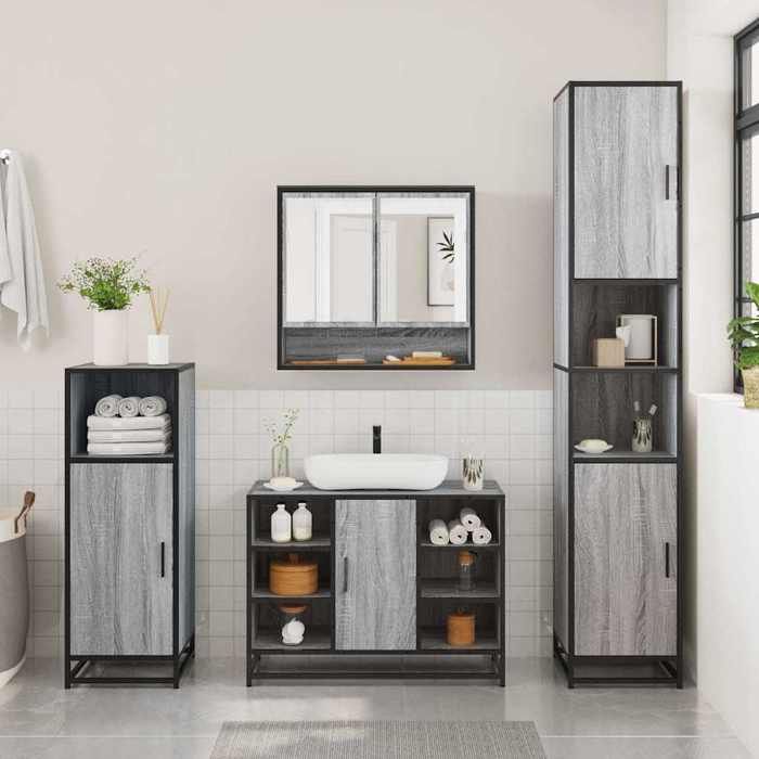 Meuble de salle de bain en 2 pcs - ARMOIRE/COLONNE WC - Sonoma gris 65x20x60 cm L4472