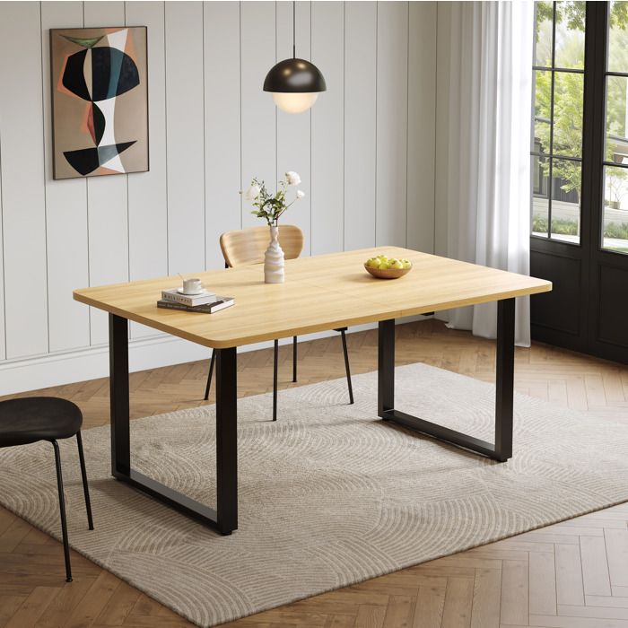 Table à manger extensible 140/180/220 × 80 cm 6 à 10 personnes plateau rectangulaire - BEAUNIV - Chêne métal