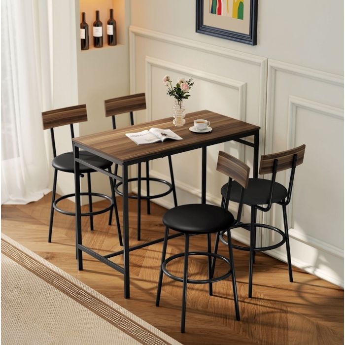 Ensemble mange-debout brun 110 x 55 x 90 cm 1 table + 4 tabourets gain de place style industriel