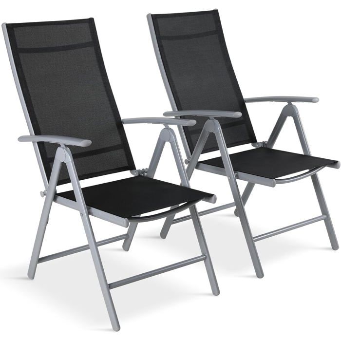 Lot de 2 Chaises de Jardin Pliantes Chaise de Camping Chaise Dextérieur en Alu Dossier Haut Réglable 7 Positions (Gris Argent)