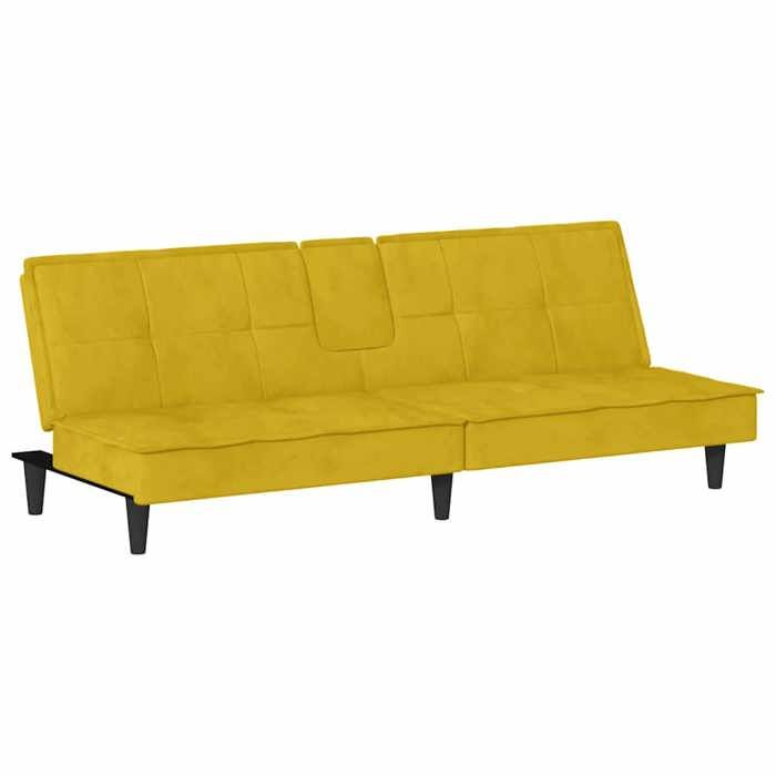 Jaune SOFA Convertible - Moderne - Canapé-lit - avec porte-gobelets jaune velours C621